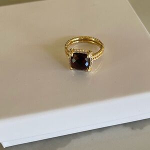 David Yurman Chatelaine Pave Bezel Gold Diamonds Garnet Ring Sz 6